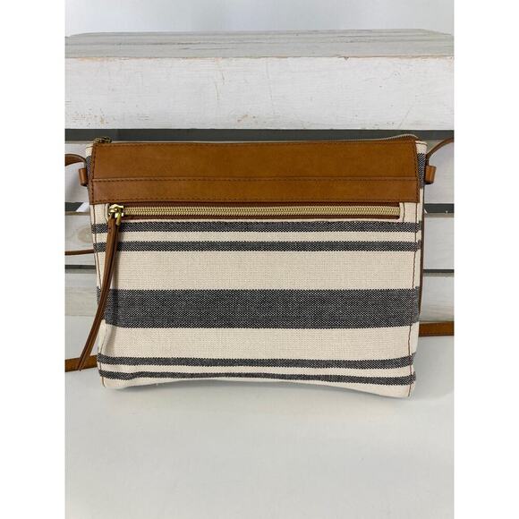 FOSSIL SMALL NAVY AND OATMEAL STRIPED CANVAS CROSSBODY BAG - Picture 4 of 15